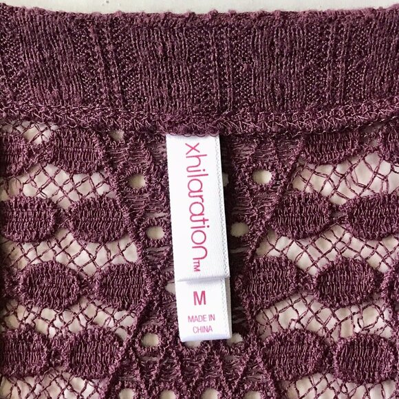 Xhilaration Open Cardigan Sweater Women’s Size‎  Medium Burgundy Lace Details - Picture 6 of 8